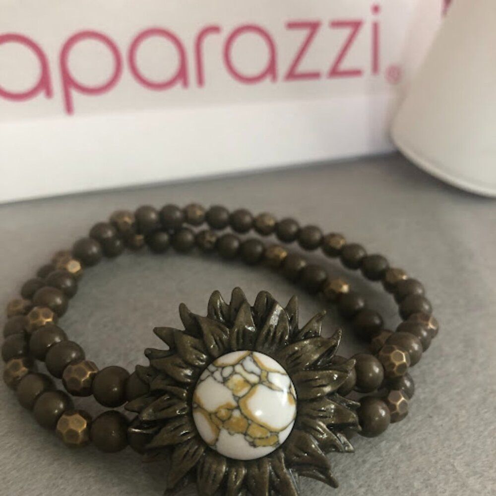NWT - Brass Stretchy Band Bracelet w/White Stone Accent